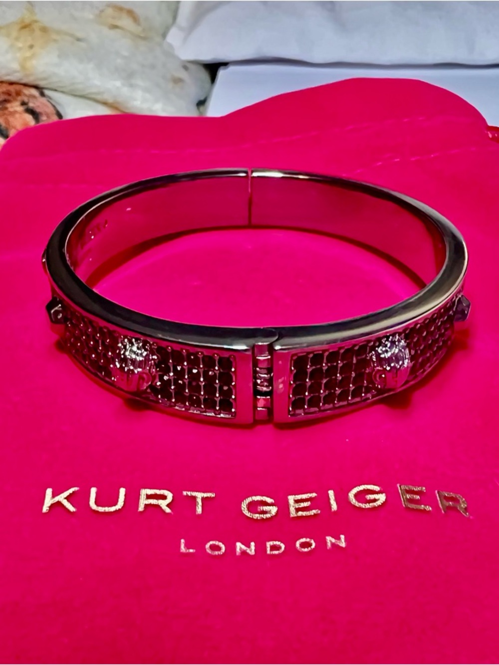 Kurt Geiger Gunmetal Crystal Accent Bangle with Stud Details NWT - Picture 2 of 4